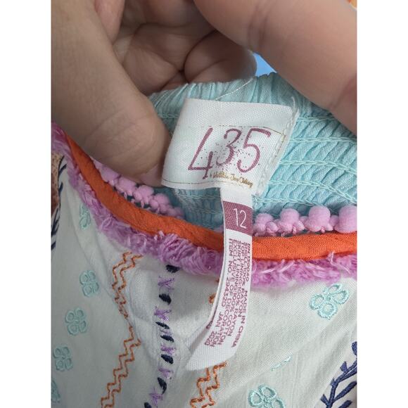 435 by Matilda Jane Dress Girls 12 Turquoise Orange Trim Smocked Back Sundress - Picture 5 of 5